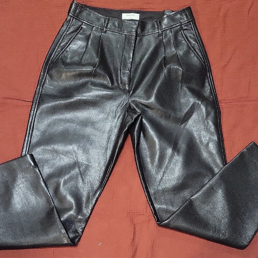 Babaton Black Faux Leather Pants 6
